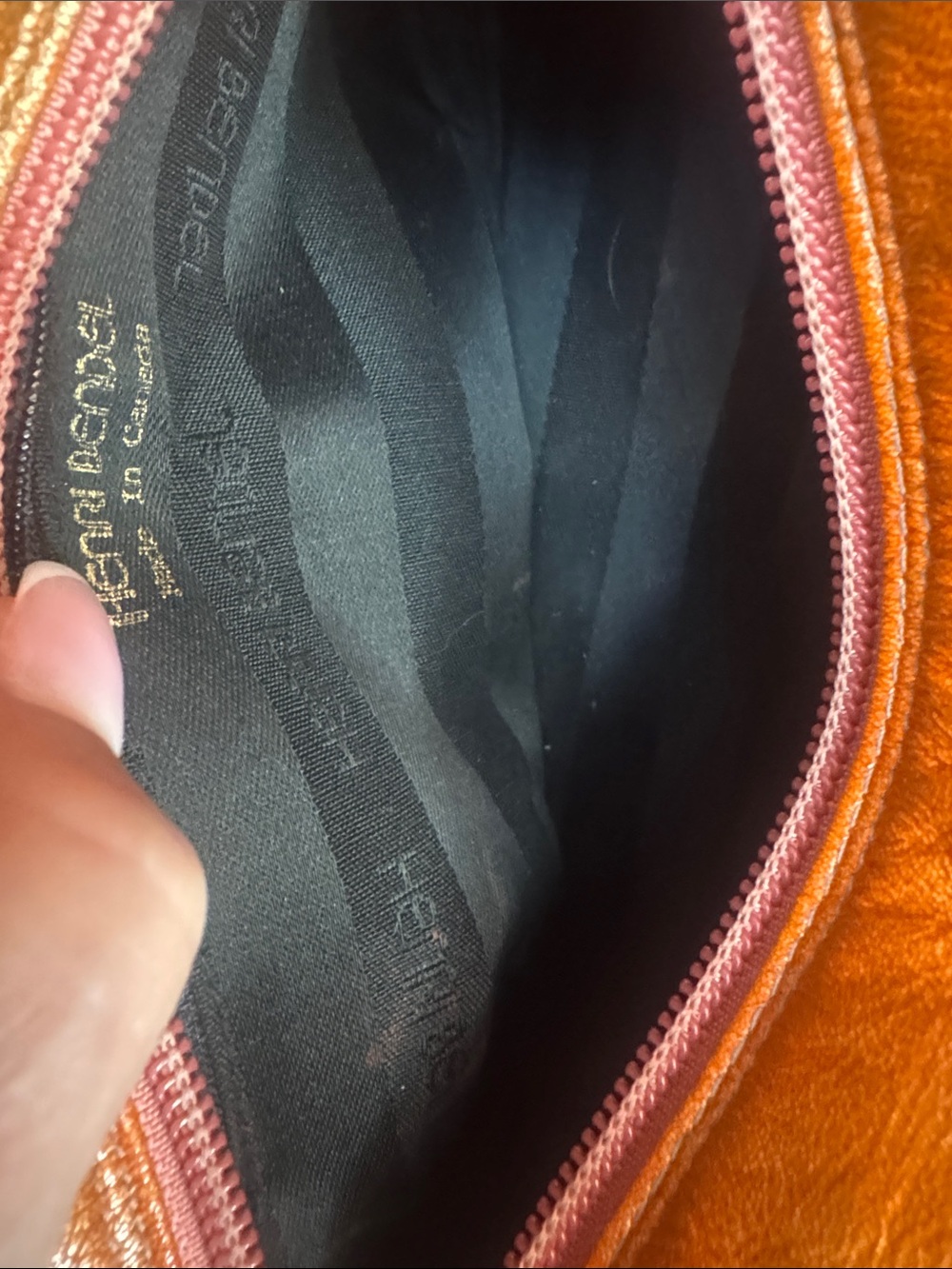 Henri Bendel Distressed Orange Leather Shoulder Bag with Gold Chain Straps - Picture 6 of 12